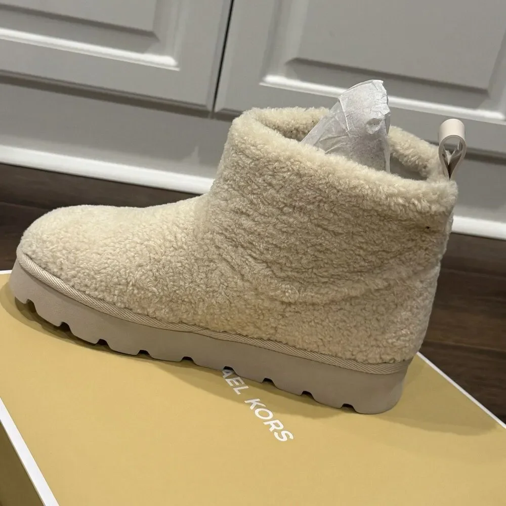 Michael Kors Winnie Bootie Tan Faux Curly Shearing Boot $175 New In Box Size 8